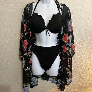 Plus Size Sheer Floral Kimono